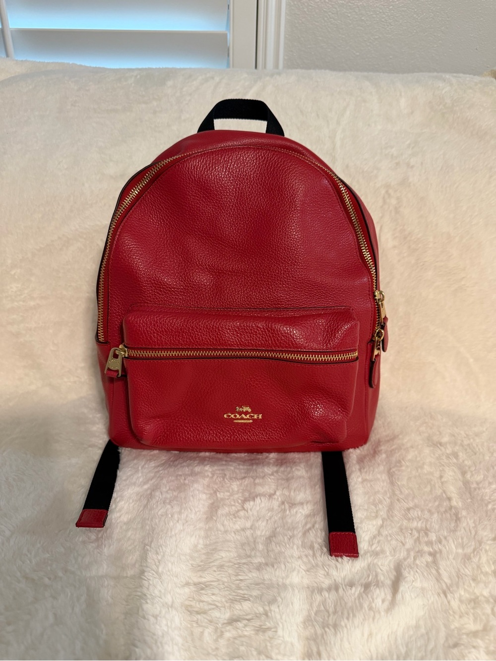 Coach Red Pebbled Leather Mini Backpack with Gold Hardware